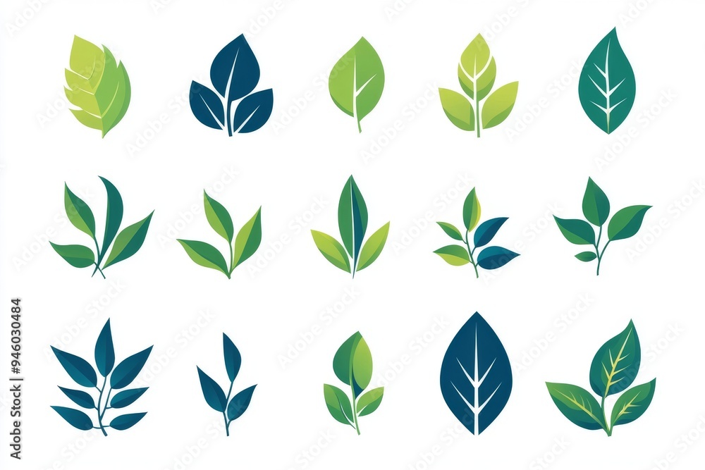 Set of leaf icons, perfect for eco-friendly logo designs. Set of leaf icons, perfect for eco-friendly logo designs.