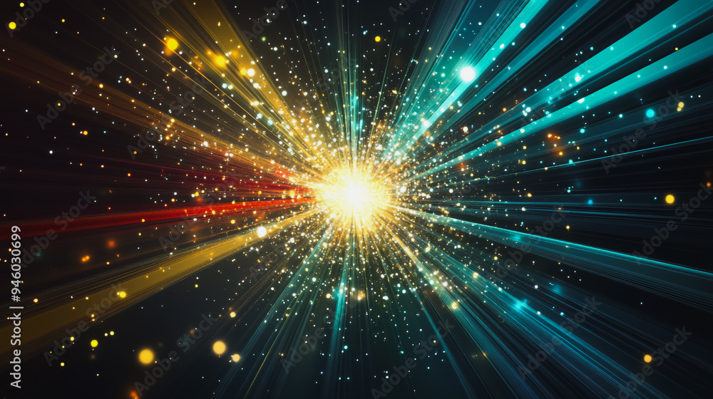 Naklejka premium Abstract light explosion and network points, dot, earth's surface, digital background Innovation network points Earth's surface wave background digital wave information technology background