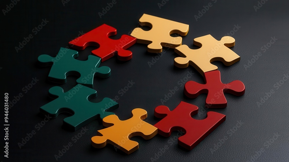 Fototapeta premium Market arrows and strategic puzzle pieces interwoven, business direction, 3D illustration