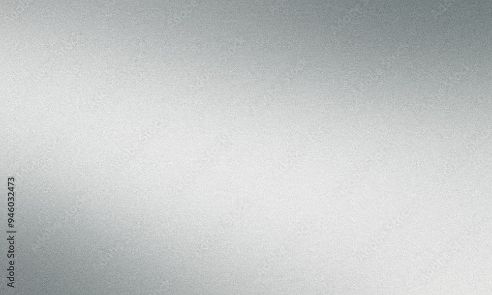 Metallic silver gradient background fading from bright to dark, featuring a subtle grainy texture