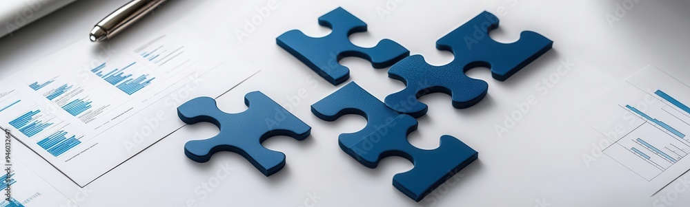 Puzzle pieces forming a market strategy diagram, business planning, 3D illustration Puzzle pieces forming a market strategy diagram, business planning, 3D illustration