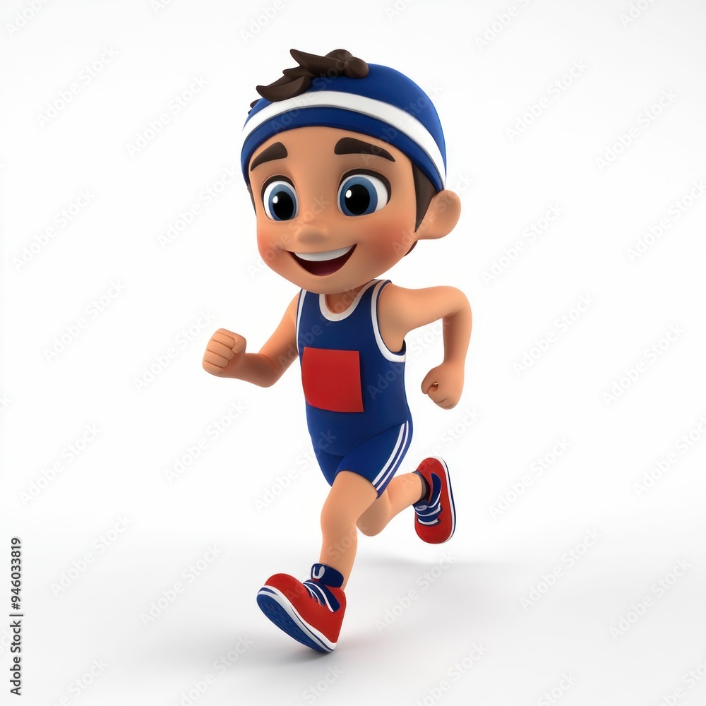 Cartoon Boy Running in a Sports Outfit. Generative ai Cartoon Boy Running in a Sports Outfit. Generative ai