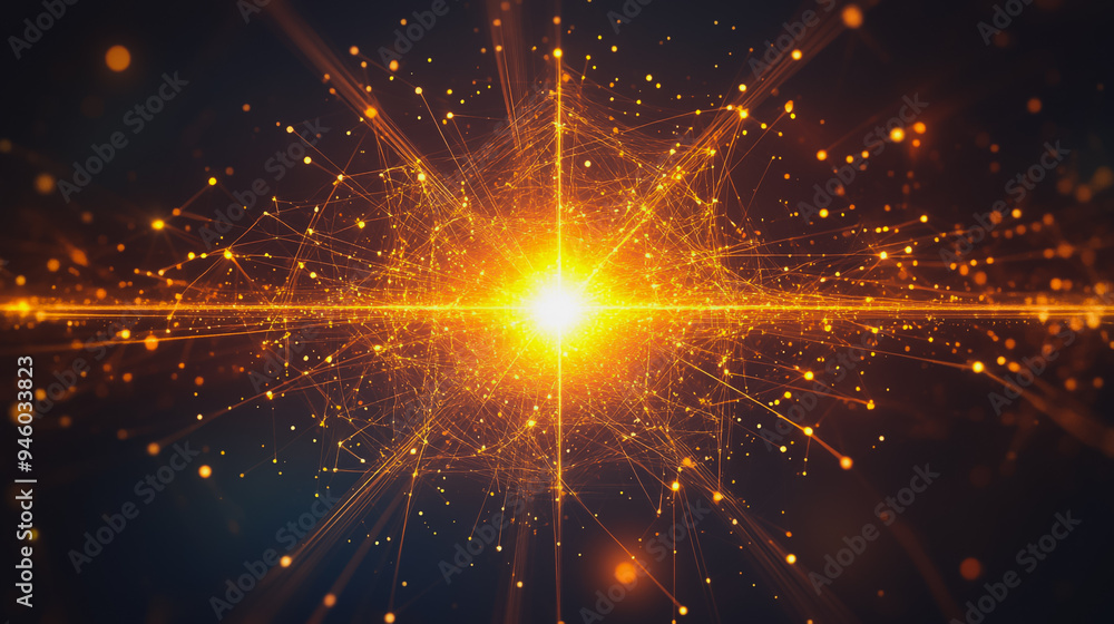 Fototapeta premium Abstract light explosion and network points, dot, earth's surface, digital background Innovation network points Earth's surface wave background digital wave information technology background