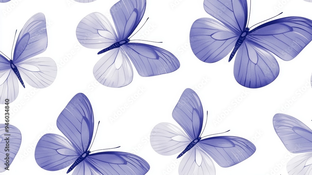 Fototapeta premium A pattern of stylized butterflies in flight, with delicate wings and intricate details