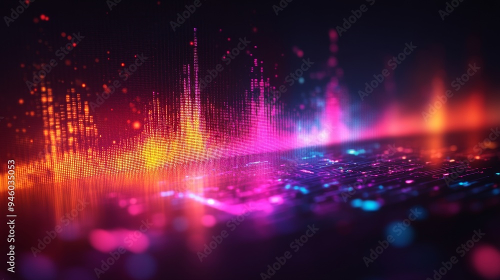 Abstract Digital Glitch Background with Neon Lights