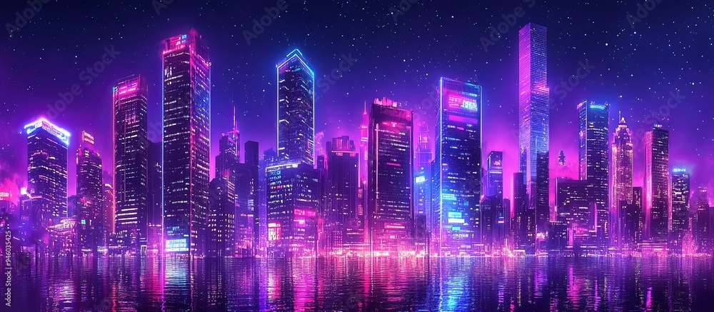 Neon Nights: A vibrant cityscape banner