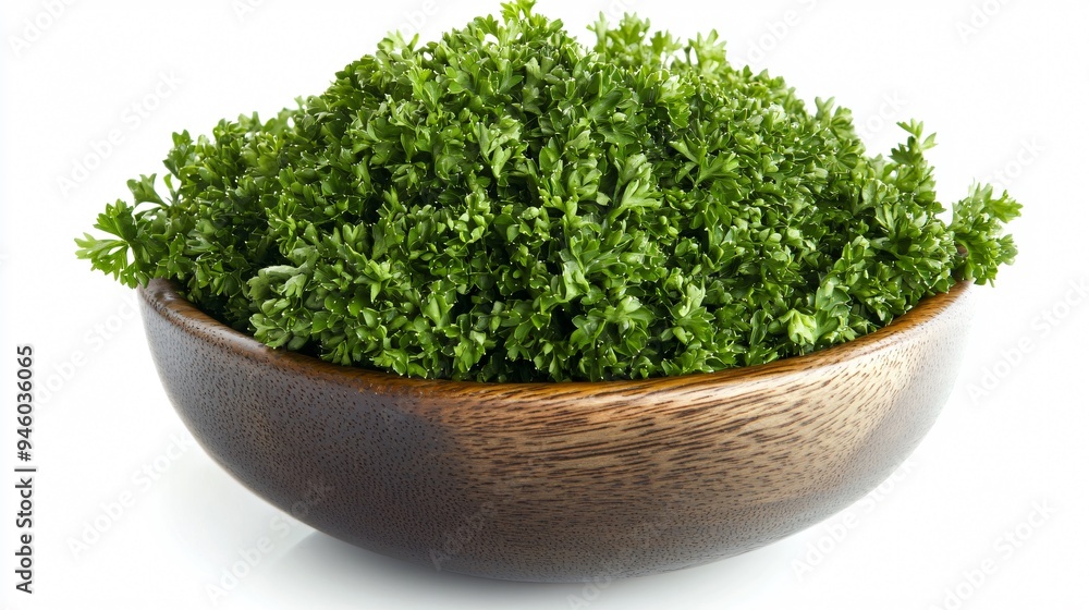 Fresh Dried Aromatic Parsley in Bowl Isolated on White Background Fresh Dried Aromatic Parsley in Bowl Isolated on White Background