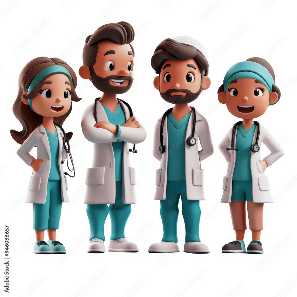 Set of 3D Cartoon Medical Staff Doctors and Nurses Team Isolated on Transparent or White Background, PNG Set of 3D Cartoon Medical Staff Doctors and Nurses Team Isolated on Transparent or White Background, PNG