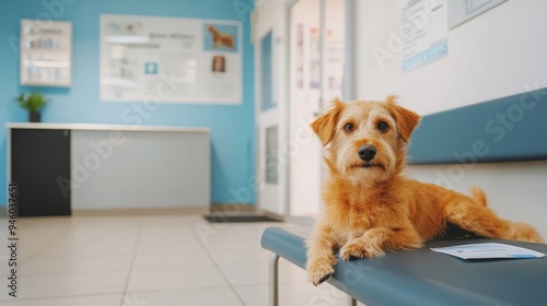 Veterinary Clinic Waiting Room with Pet Holding Veterinary Insurance Card
