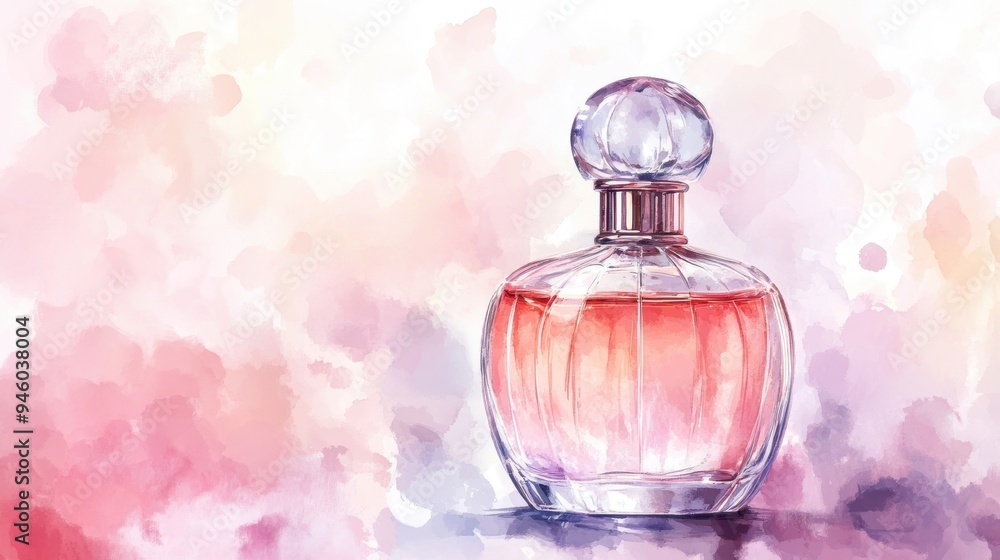 Musk fragrance in elegant bottle, watercolor style Musk fragrance in elegant bottle, watercolor style