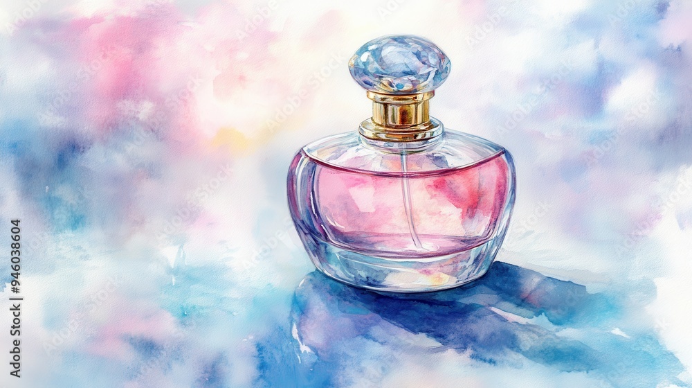 Perfume bottle, essence of musk, watercolor style Perfume bottle, essence of musk, watercolor style