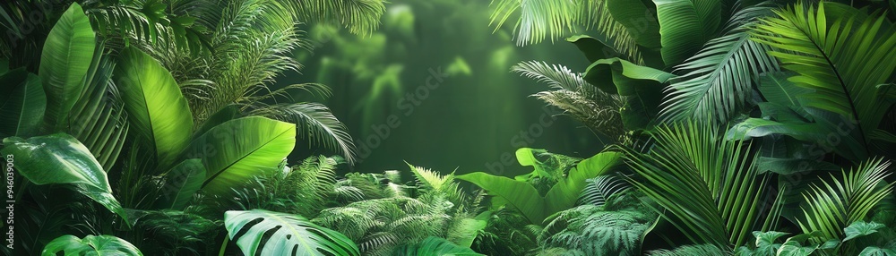 Tropicalthemed bedroom with lush green plants, natural decor, Tropicalthemed bedroom with lush green plants, natural decor,