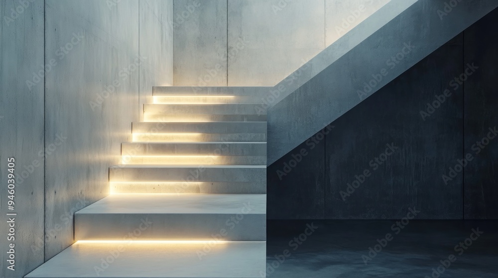 Fototapeta premium Illuminated Concrete Stairs in a Modern Architecture