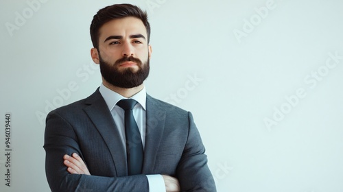 Professional Handsome Bearded Businessman in Suit on White Background