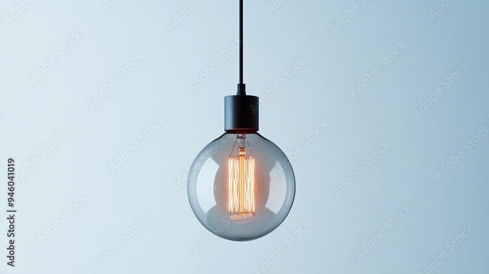 Elegant Hanging Incandescent Light Bulb on White Background Elegant Hanging Incandescent Light Bulb on White Background