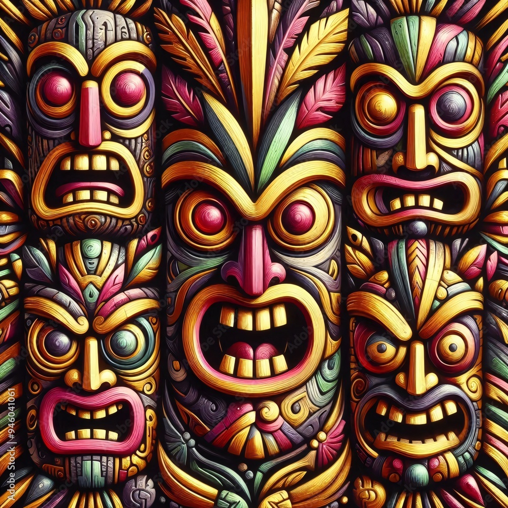 Funny cartonized tiki mask pattern
Funny cartonized tiki mask pattern