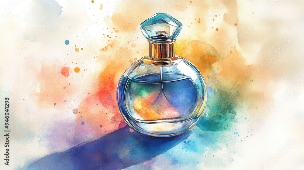 Perfume bottle, essence of musk, watercolor style Perfume bottle, essence of musk, watercolor style