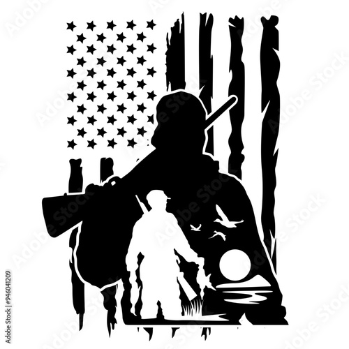 Duck | Man Hunter | Nature Scene | Hunter | Hunting Season | Dog Hunt | Outdoor Hunting Scene | Duck Hunting | Original Illustration | Vector and Clipart | Cutfile and Stencil