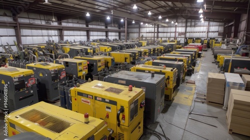 Rows of injection molding machines producing parts