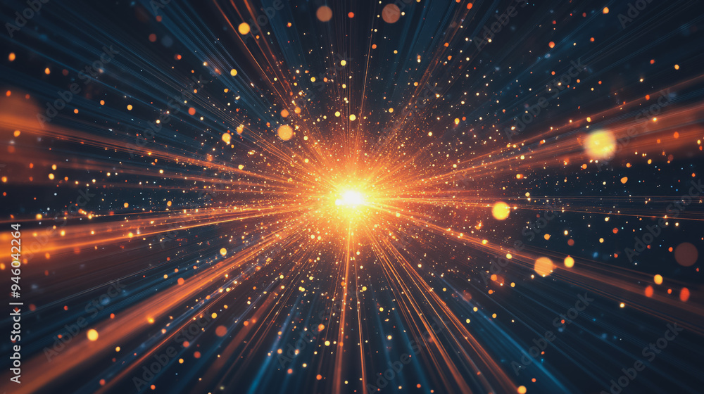 Obraz premium Abstract light explosion and network points, dot, earth's surface, digital background Innovation network points Earth's surface wave background digital wave information technology background