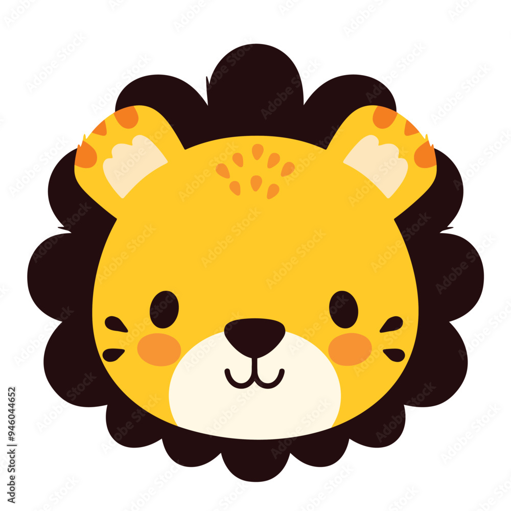 A cute cartoon lion head with simple flat illustration style for vector graphic logo design isolated on a white background A cute cartoon lion head with simple flat illustration style for vector graphic logo design isolated on a white background