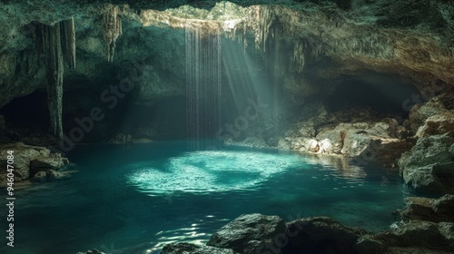 A Cenote with Sunlight Shining Through the Opening