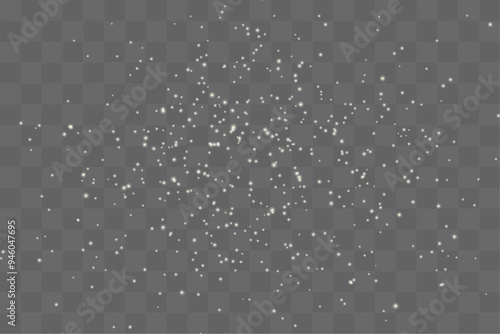 Beautifully scattered small particles on a transparent background. Small glowing particles for a glitter effect.