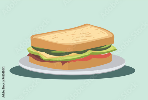 vector illustration of a slice of toast with a tomato slice on top. Ideal for breakfast menus, food blogs, and diet-related content.