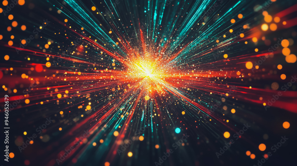 Fototapeta premium Abstract light explosion and network points, dot, earth's surface, digital background Innovation network points Earth's surface wave background digital wave information technology background