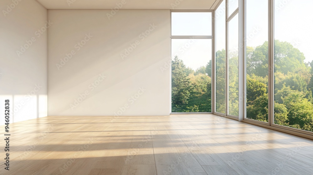 Fototapeta premium Bright Open Room with Unfinished Laminate Flooring