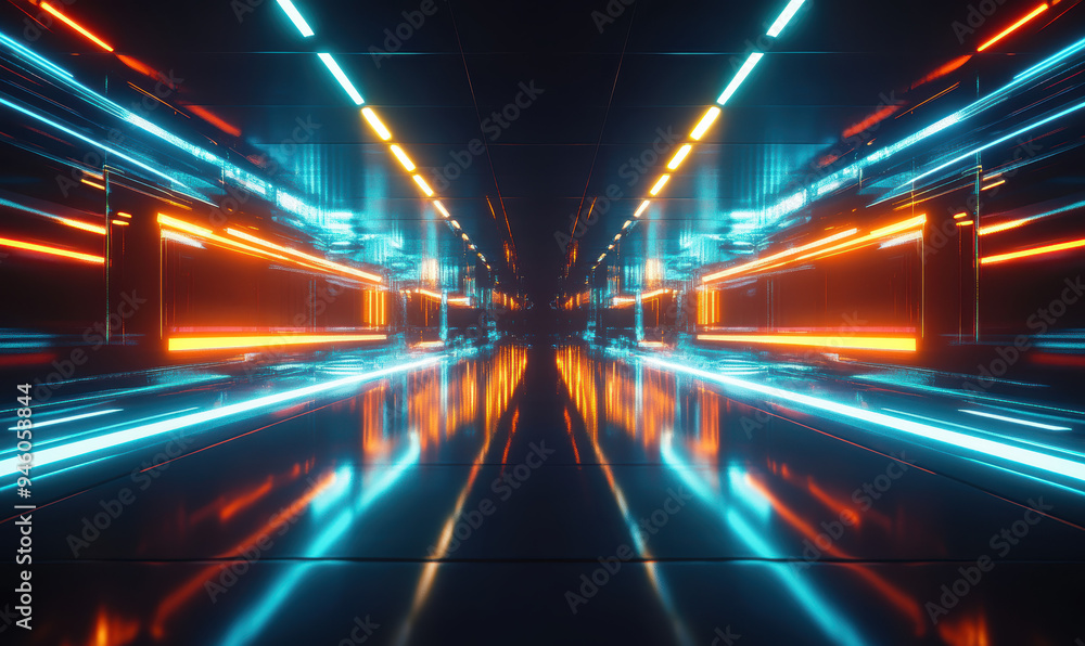 3D Blurred background neon lines vanishing point abstract graphic 3D Blurred background neon lines vanishing point abstract graphic