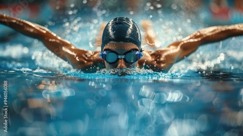 An active adult training for a swim competition, practicing starts, turns, and techniques