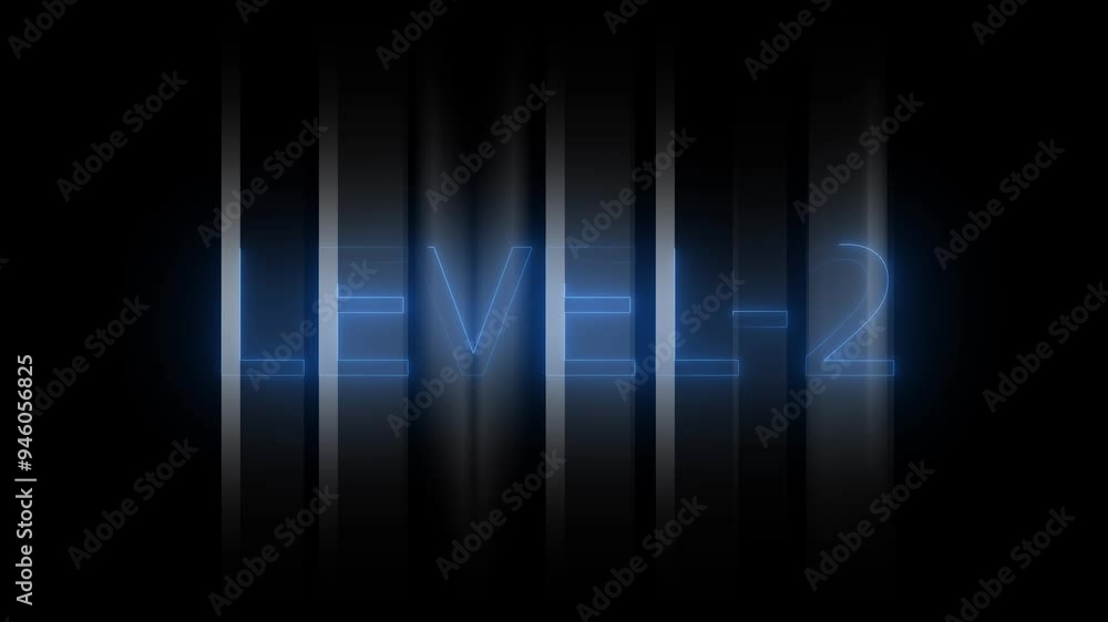 Glowing level-2 text with glitch effects animation. game concept next level icon isolated on black background. Glowing level-2 text with glitch effects animation. game concept next level icon isolated on black background.