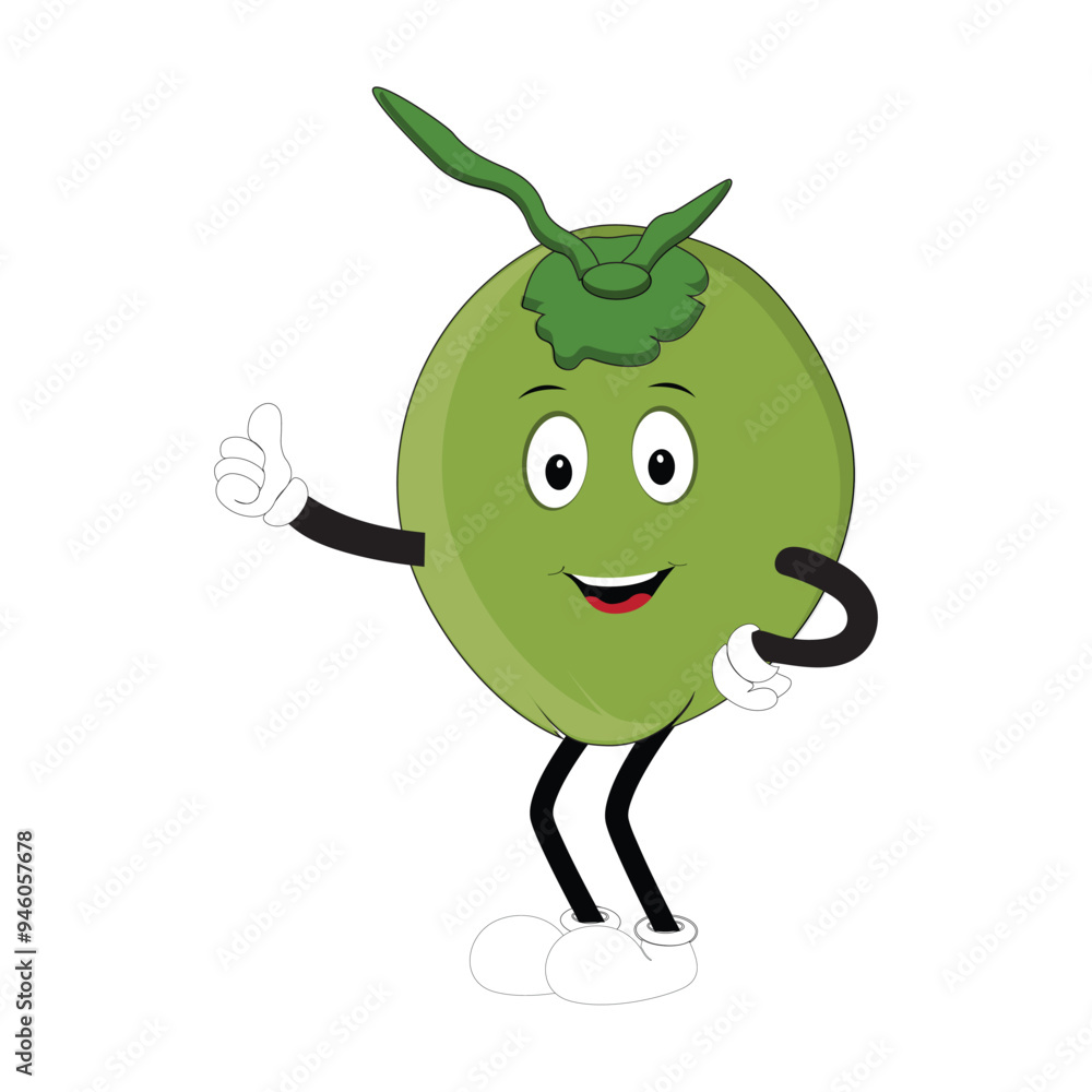 Coconut mascot, Summer Design Illustration of Happy Coconut Mascot Character with straw, lemon slice and small umbrella, while another gives thumbs up Coconut mascot, Summer Design Illustration of Happy Coconut Mascot Character with straw, lemon slice and small umbrella, while another gives thumbs up