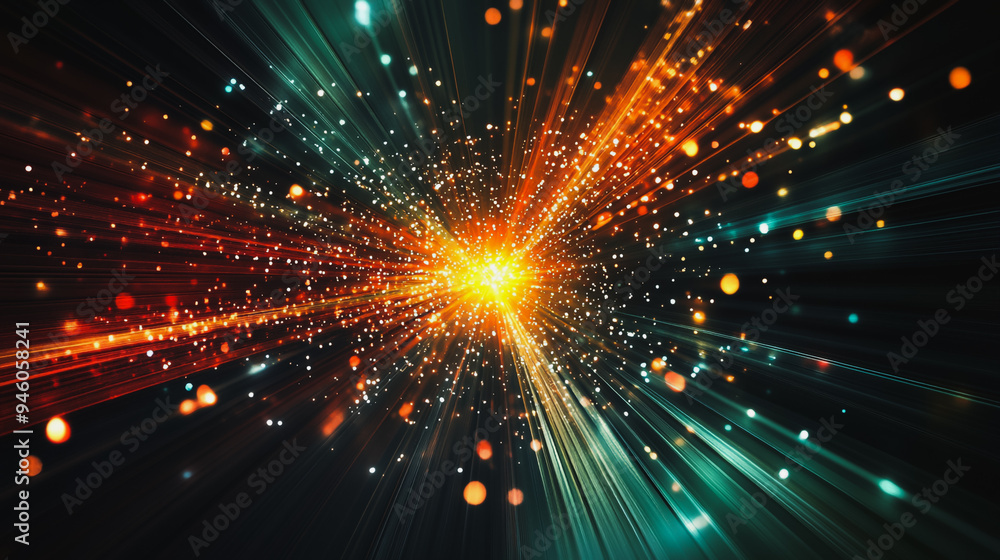 Naklejka premium Abstract light explosion and network points, dot, earth's surface, digital background Innovation network points Earth's surface wave background digital wave information technology background