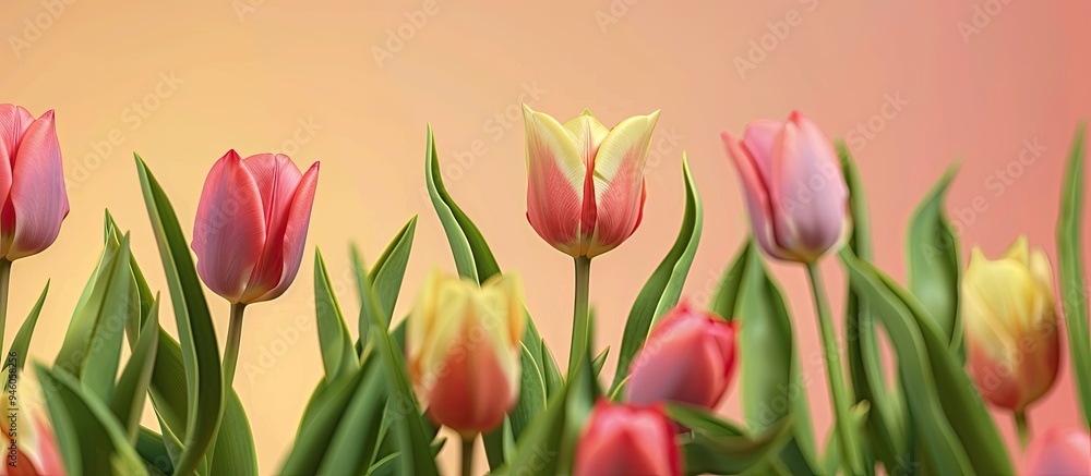 Obraz premium The initial flowers of spring are tulips vibrant enchanting and refreshing This display is ideal for greeting cards posters and promotions for Easter and the spring season. Copy space image