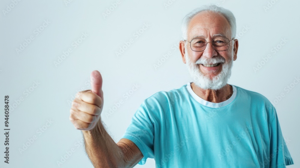An active adult smiling and giving a thumbs-up, promoting a healthy and active lifestyle on a white background An active adult smiling and giving a thumbs-up, promoting a healthy and active lifestyle on a white background