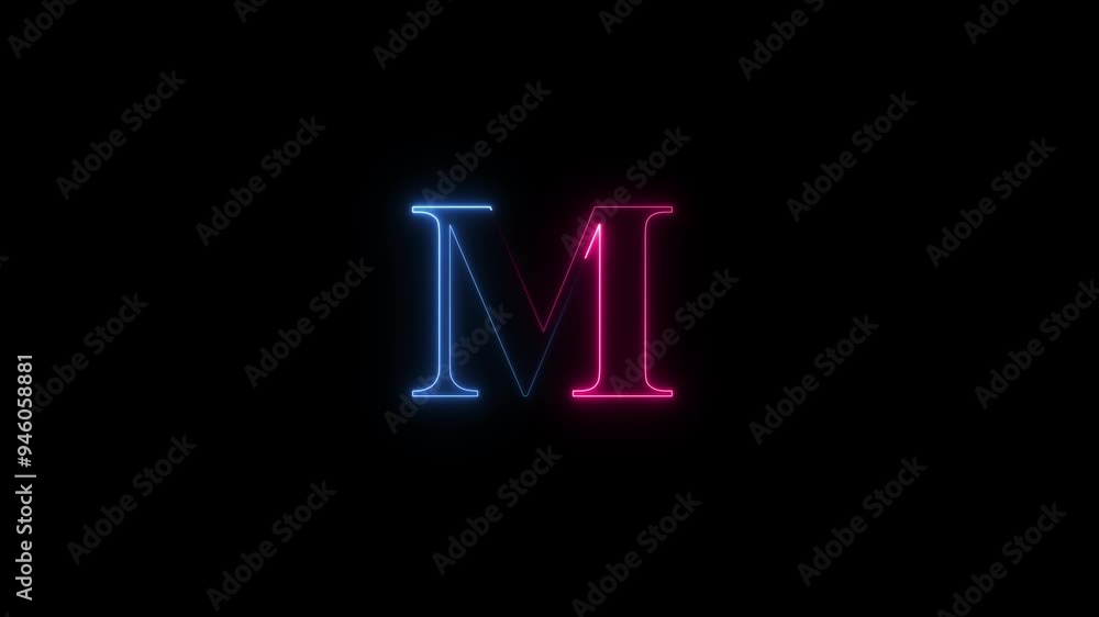Glowing neon effect with letter M alphabet on black background. video footage. 4k animation Glowing neon effect with letter M alphabet on black background. video footage. 4k animation