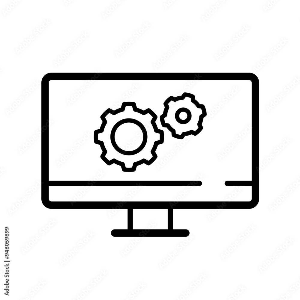 Monitor with gears, screen settings - vector icon Monitor with gears, screen settings - vector icon