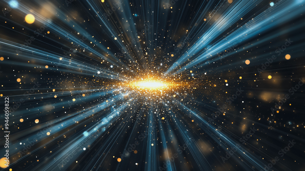 Naklejka premium Abstract light explosion and network points, dot, earth's surface, digital background Innovation network points Earth's surface wave background digital wave information technology background