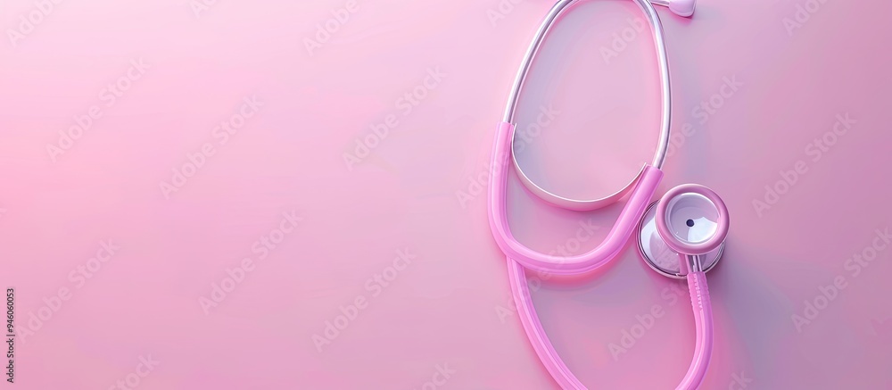Top view of a pink stethoscope on a pink backdrop with copy space Top view of a pink stethoscope on a pink backdrop with copy space