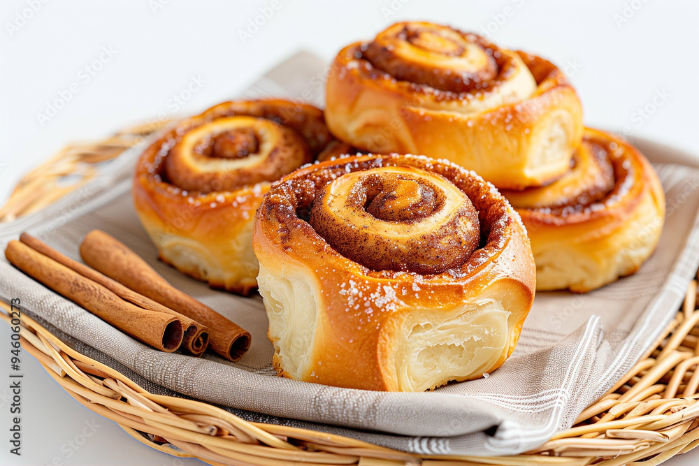 Cinnamon rolls on a plate with cinnamon sticks sweet baked goods and pastry style Cinnamon rolls on a plate with cinnamon sticks sweet baked goods and pastry style