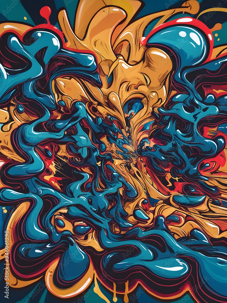 Graffiti inspired background/wall art with blues and yellow colors Graffiti inspired background/wall art with blues and yellow colors