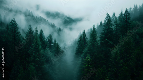 Fototapeta Naklejka Na Ścianę i Meble -  Forest Filled With Lots Trees Under Cloudy