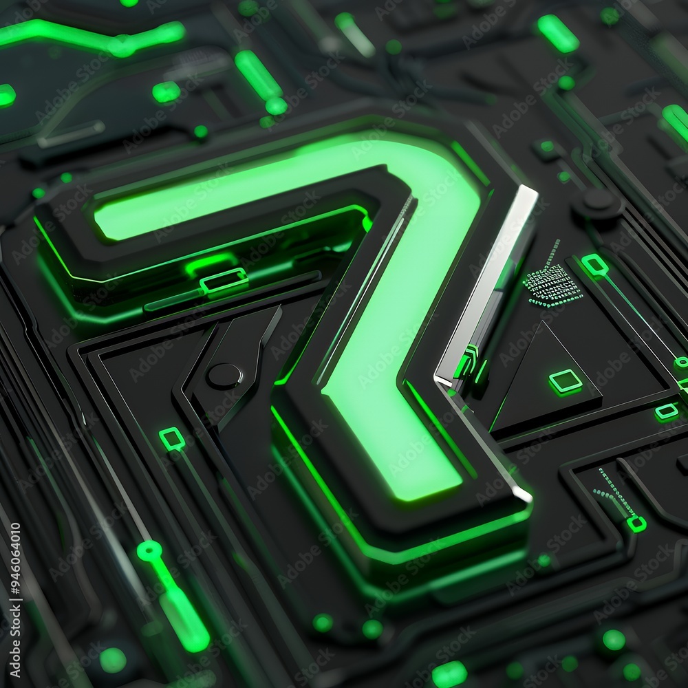 A futuristic green neon number A futuristic green neon number