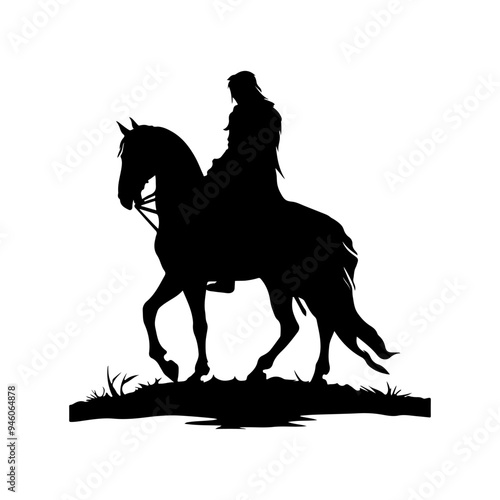 Vector silhouette A knight with sword on a horse black isolated on white