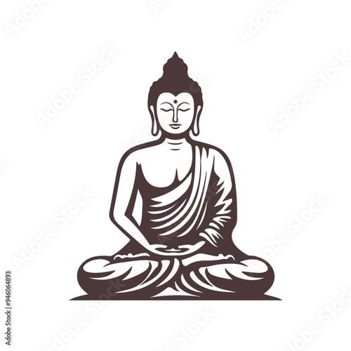 Vector silhouette of Buddha line drawing. Sketch of meditating buddah statue. Vector illustration isolated on white buddha sitting in lotus position asana. 