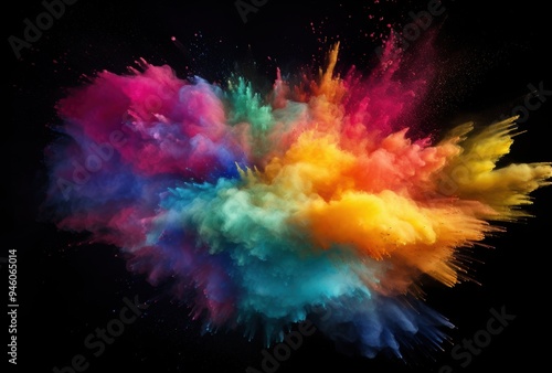 Vibrant Colorful Powder Explosion Against Black Background