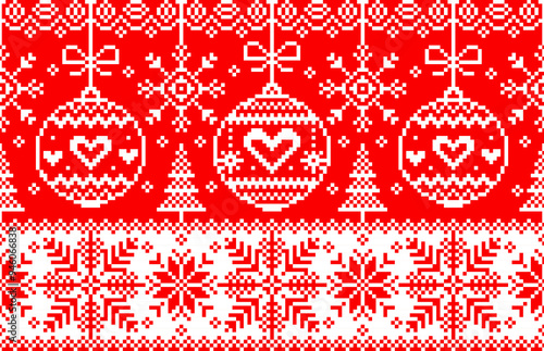 Vector illustration, Christmas pattern, red background. Download Christmas wallpaper. Cross-stitch pattern EPS. High quality resolution for clothing decoration, embroidery. Christmas holidays.
