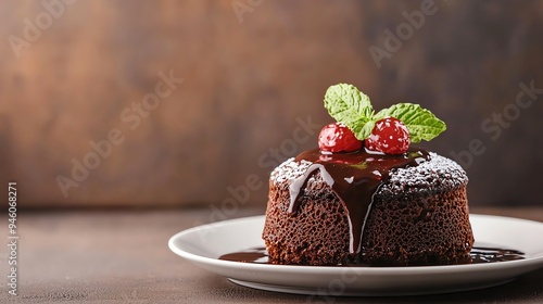 Chocolate lava cake with molten center, indulgent dessert, 3D illustration photo